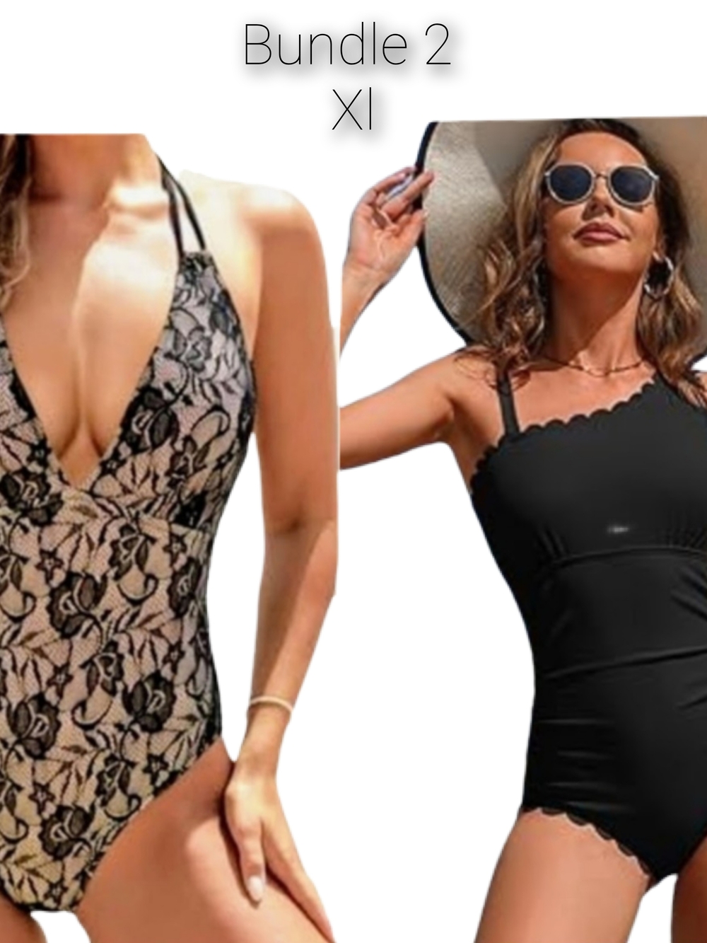 NEW Bundle XL Black Lace Halter Scalloped One Shoulder One Piece
